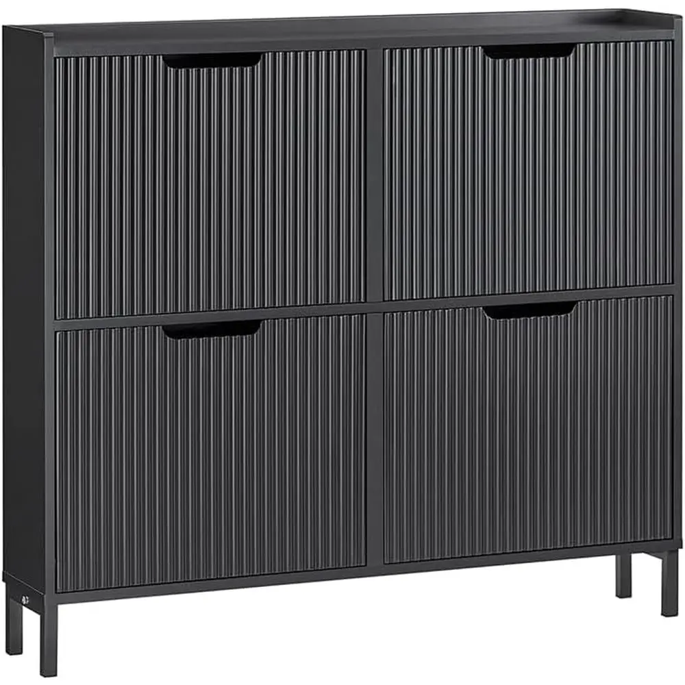 

Узкий 4-ярусный шкаф для обуви, черный органайзер для прихожей, напольная полка для обуви у входной двери