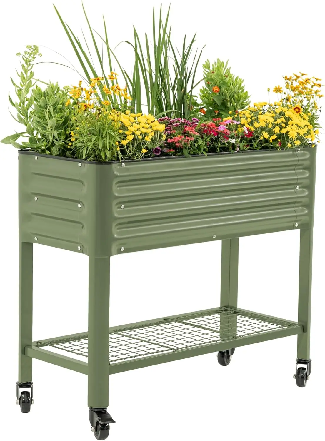 

Rolling Elevated Raised Garden Bed - Slim Series, 1.5' x 3.5' Outdoor Planters Boxes with Legs & Storage Rack for Patio,