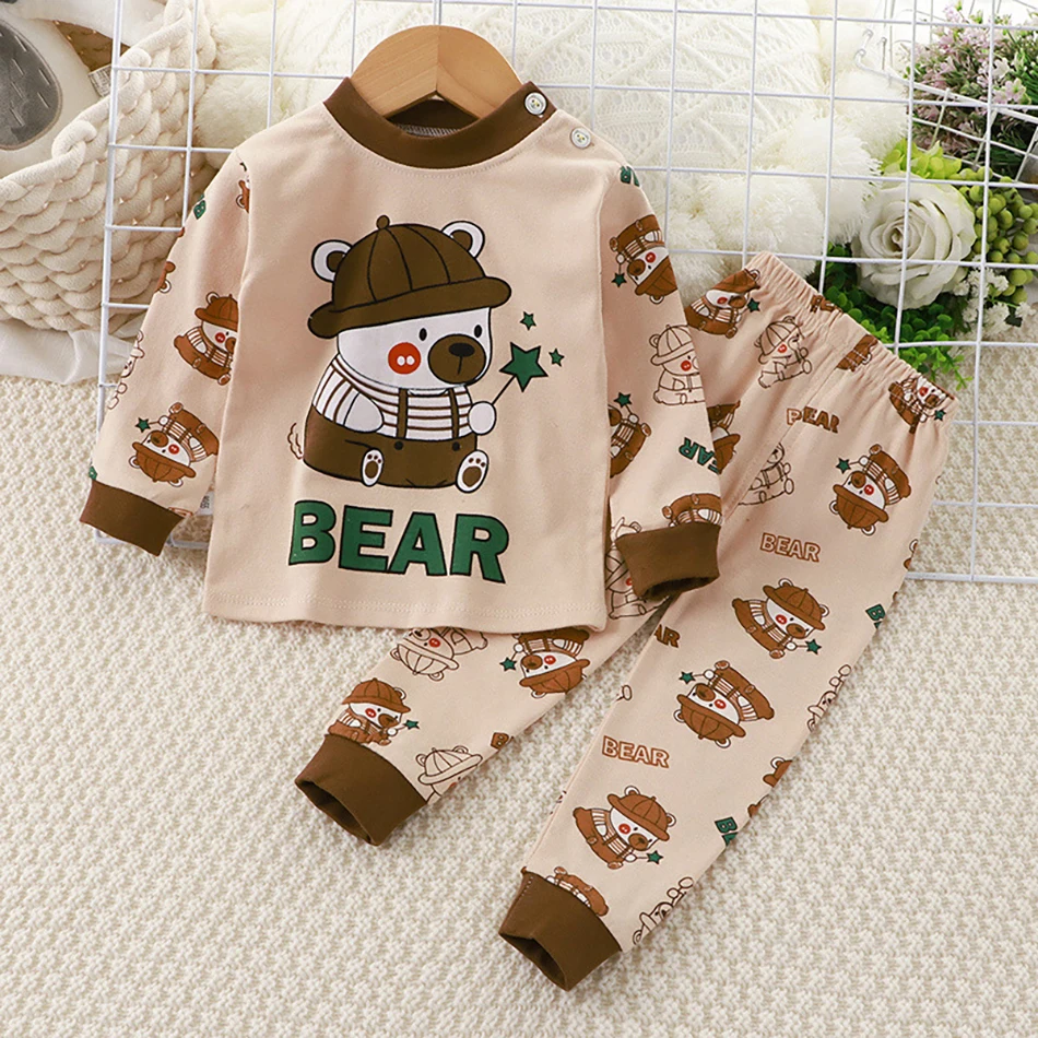 Spring Autumn Kids Pajamas Set Unisex Children Dino Bear Animal Cartoon Sleepwear Boys and Girls Homewear Casual Clothing 1-10Y