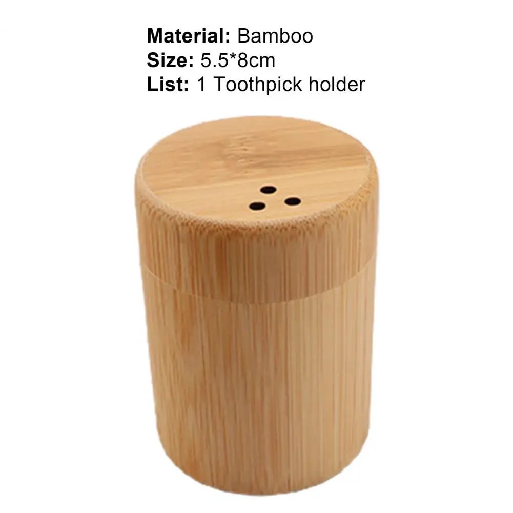 Toothpick Storage Box Portable Dustproof Bamboo Large Capacity Round Tooth Pick Holder Dispenser for Hotel Kitchen Accessories