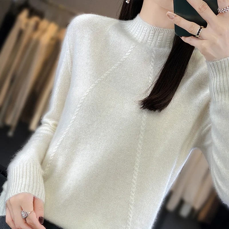 

New Semi-High Collar First-Line Ready-To-Wear 100% Sweater Women's Loose Pullover Sweater Knitted Casual Warm Bottoming Shirt