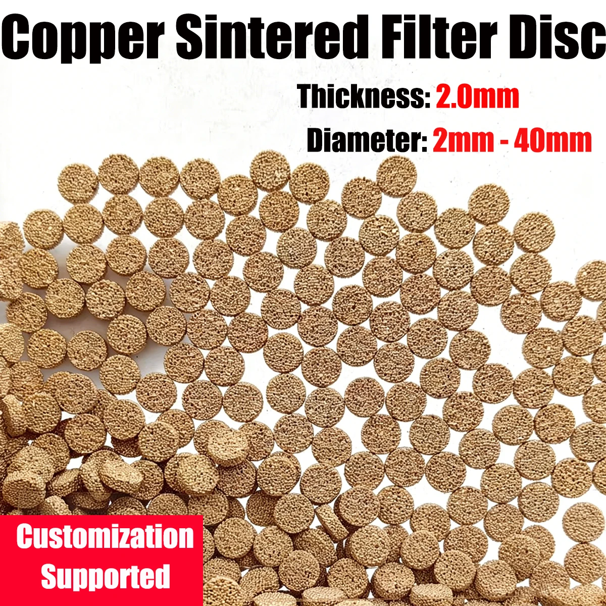 50-10pcs 2mm Thickness Copper Sintered Filter Disc, Porous Copper Powder Sintered Filter,  For Pneumatic Hydraulic Filtrationpcs