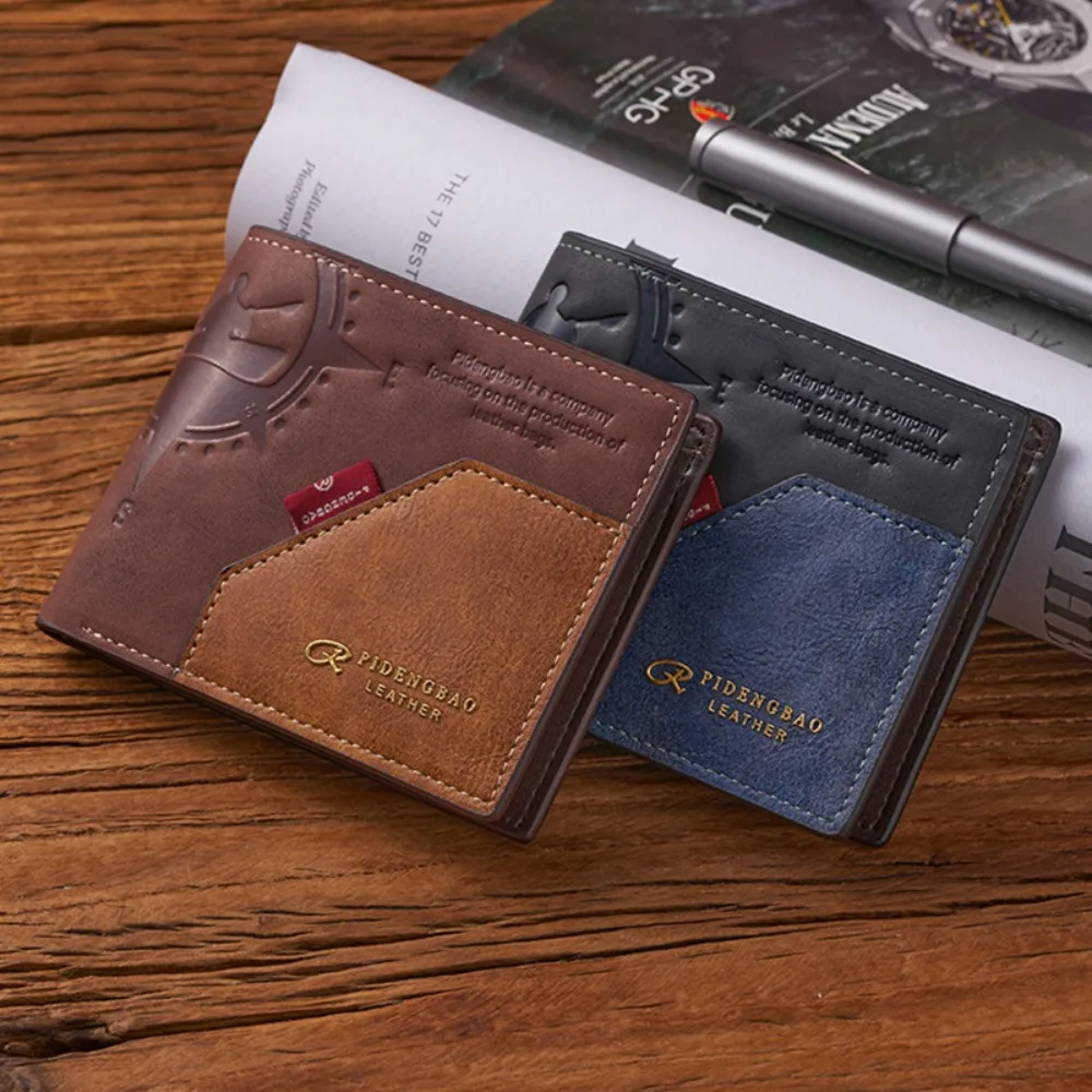 

Fashion PU Leather Men's Short Purse Leisure Contracted Two Fold Wallet Urban Recreational Multifunction Card Holder Travel