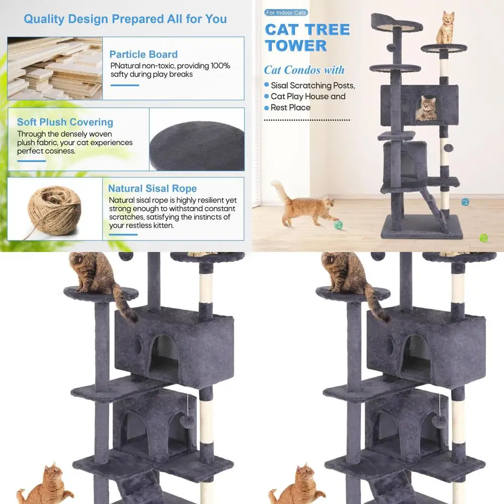 

Многоуровневая кошачья стойка (54 дюйма) с сизалевыми колоннами, плюшевыми перьями и подвесными игрушками для котят и взрослых кошек
