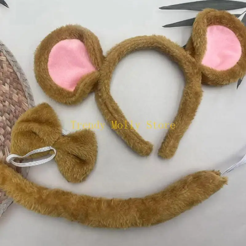 

N5KB 6Pcs Mouse Ears Headband Tail Roun Sunglasses Mouse Costume Accessories Halloween Animal Cosplay Costumes Kids Adult