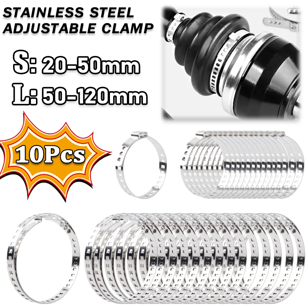 5/10Pcs Stainless steel Adjustable Clamp High Strength Single Ear Hose Clamp Universal for Automotive/Plumbing Repair 20-120mm