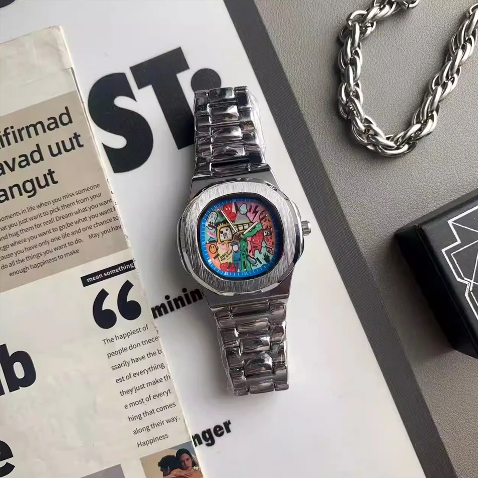 Square Retro Men's Watch Light Luxury Brand Genuine Graffiti Dial Alloy Strap Waterproof Quartz Watch Men Luminous Wristwatch