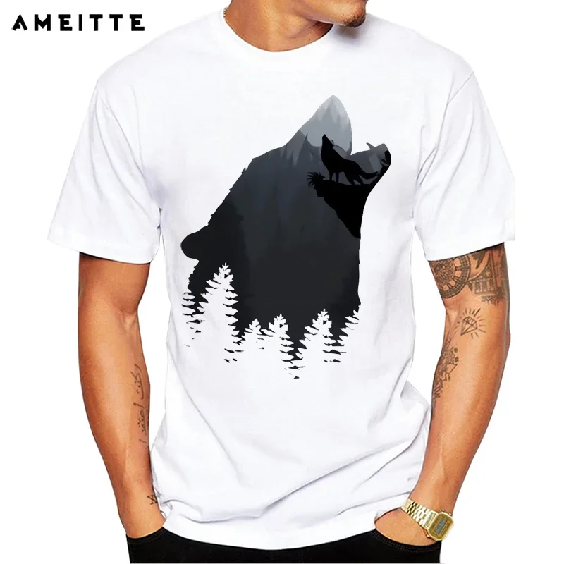 Funny Creative Animal Nature Autumn T-Shirt Men's White Print Short Sleeve Tops Hipster Man Tee shirts Camiseta Homme