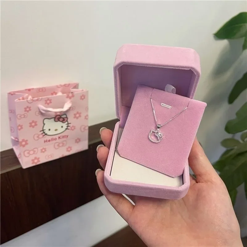 Sanrio Anime Crystal Pendant Necklaces Ladies Girl Simple White Zircon Elegant Necklace Women Jewelry Gift Kawaii Hello Kitty