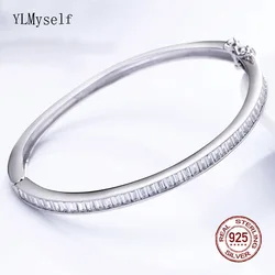 5*5.6 cm Diameter (Suitable for 15-17.5CM) Real 925 Silver Bangle Jewelry 4mm Wide Square CZ Luxury Sterling Silver Bracelet