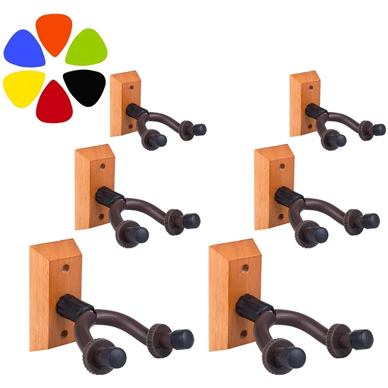 

6-Pack Guitar Stands Guitar Holders Guitar Wall Mounts Hardwood Guitar Hanger Wall Hooks With Screws For All Size Guitars, Bass,