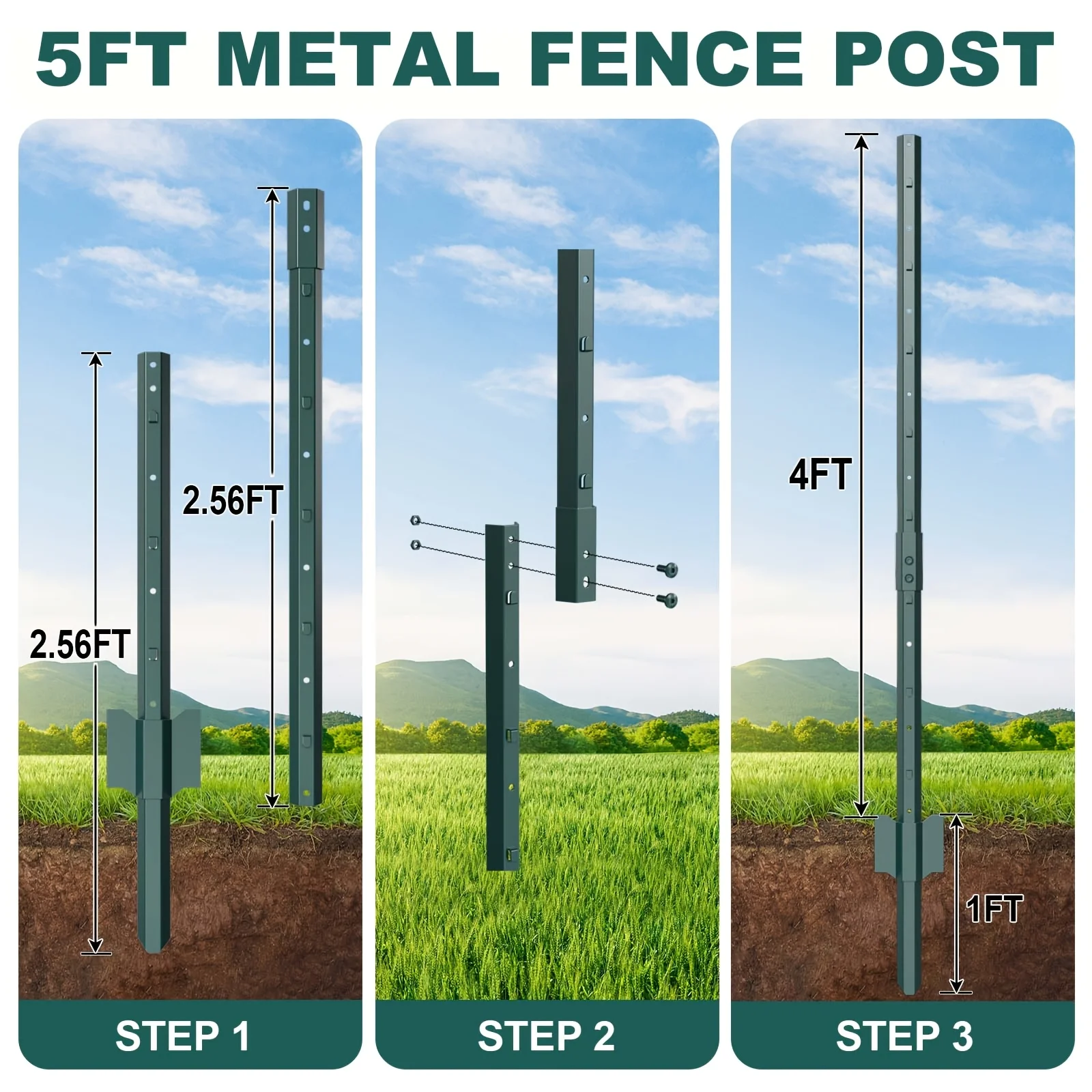 4/5/6/7 Splicable Feet Fence Posts, Metal Fence Post With U-Channel, Steel Fence Poles U Post For Garden Wire Mesh Poles