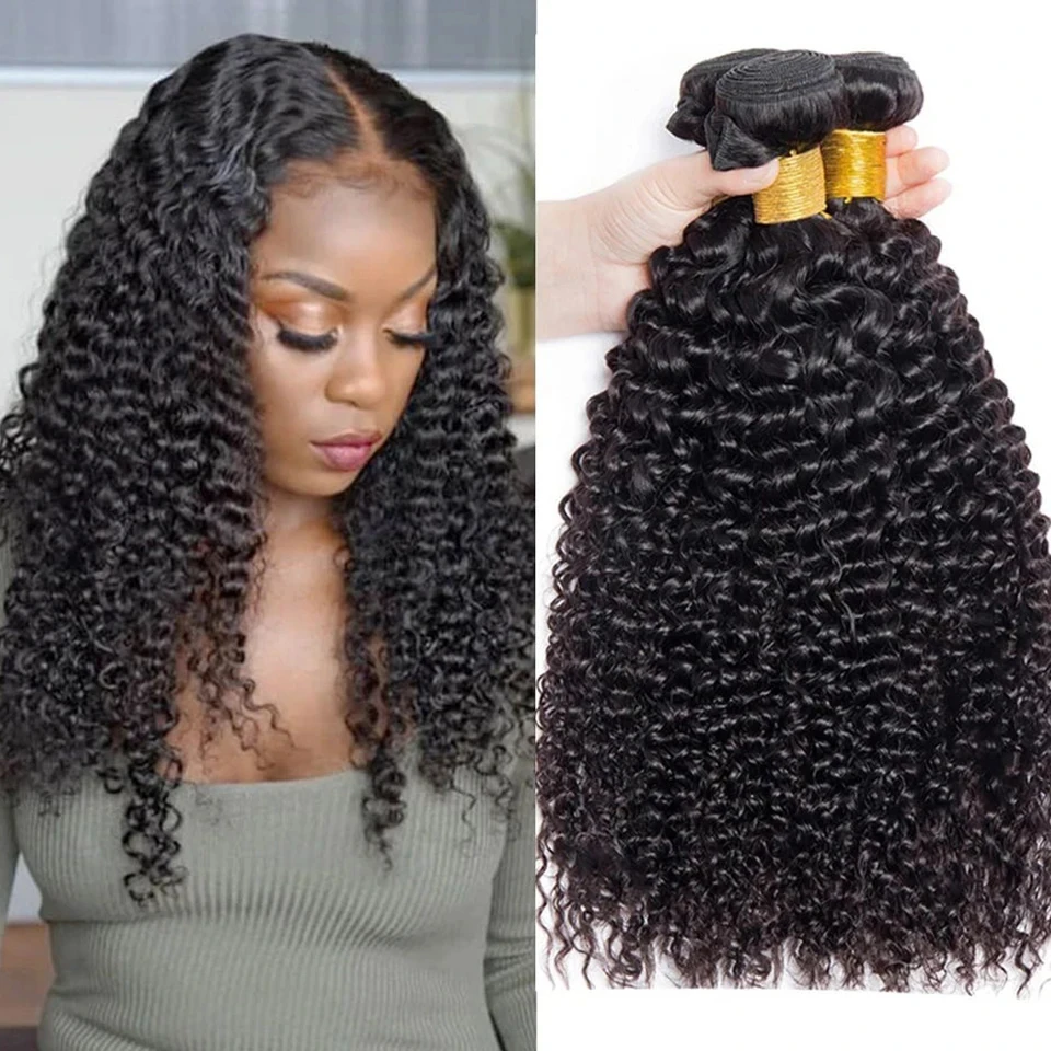 Fasci di capelli umani ricci crespi peruviani all\'ingrosso 1/3/4 pezzi estensioni dei capelli naturali Topper donna estensioni dei capelli umani