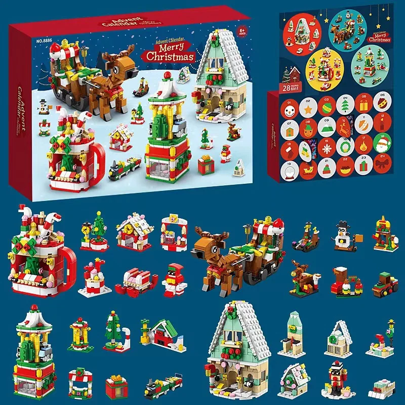 Kids Advent Calendar Christmas Building Blocks Gifts 24 Days Surprise Box Xmas Countdown Calendar Girl Boys Blind Box Toys