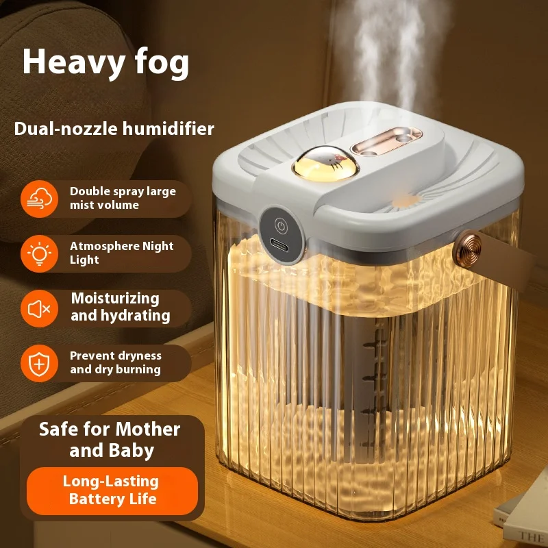 Dual Nozzle New Humidifier Mute Bedroom Portable Large Capacity Air Humidifier USB Spray With Cover