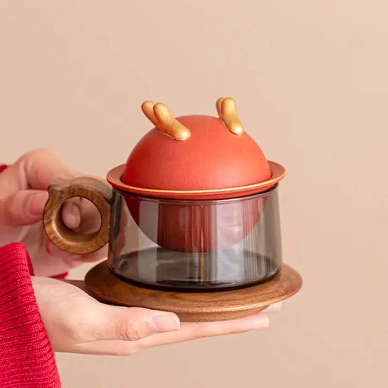 

Creative Tea Water Separation Cup Chinese Style Cup with Lid Filter Wooden Handle Anti Scald Tea Set for Home Office