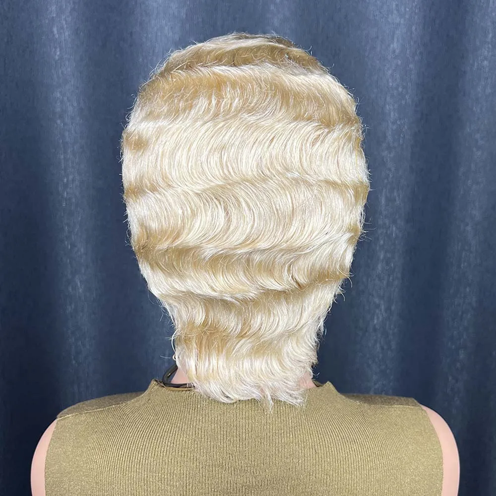 شقراء إصبع موجة عابث قطع شعر مستعار للنساء السود شعر بشري قصير الباروكات ريمي الشعر البشري آلة صنع الباروكات