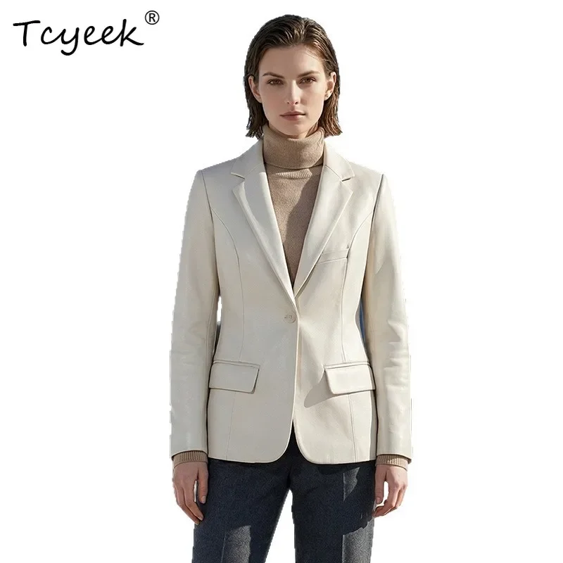 Tcyeek Real Leather Jacket Women High-end Genuine Sheepskin Suit Coat Woman Fashion Slim Fit Autumn Clothing 2026 Blazers جواكيت
