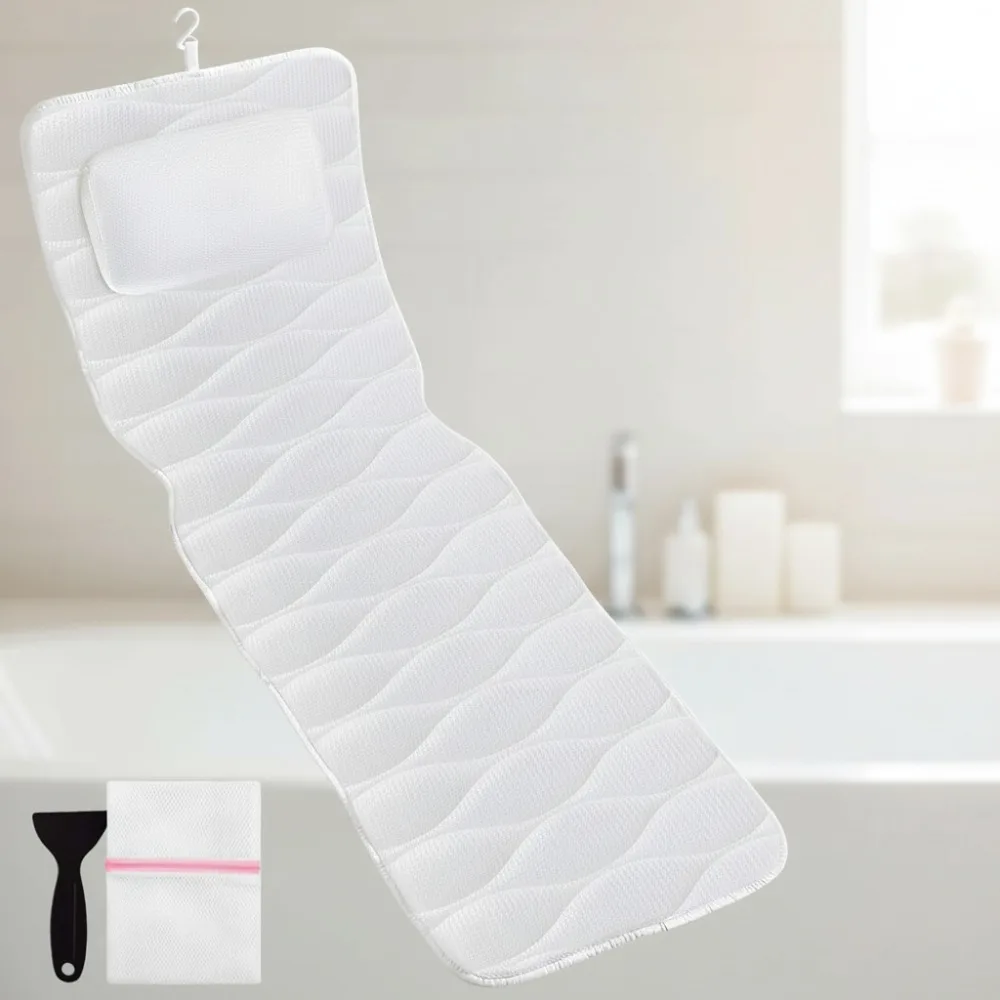 

Full Body Bath Pillow with 21 Suction Cups, 5D Air Mesh for Quick Drying, Head Neck Back Support Spa Bathtub Cushion