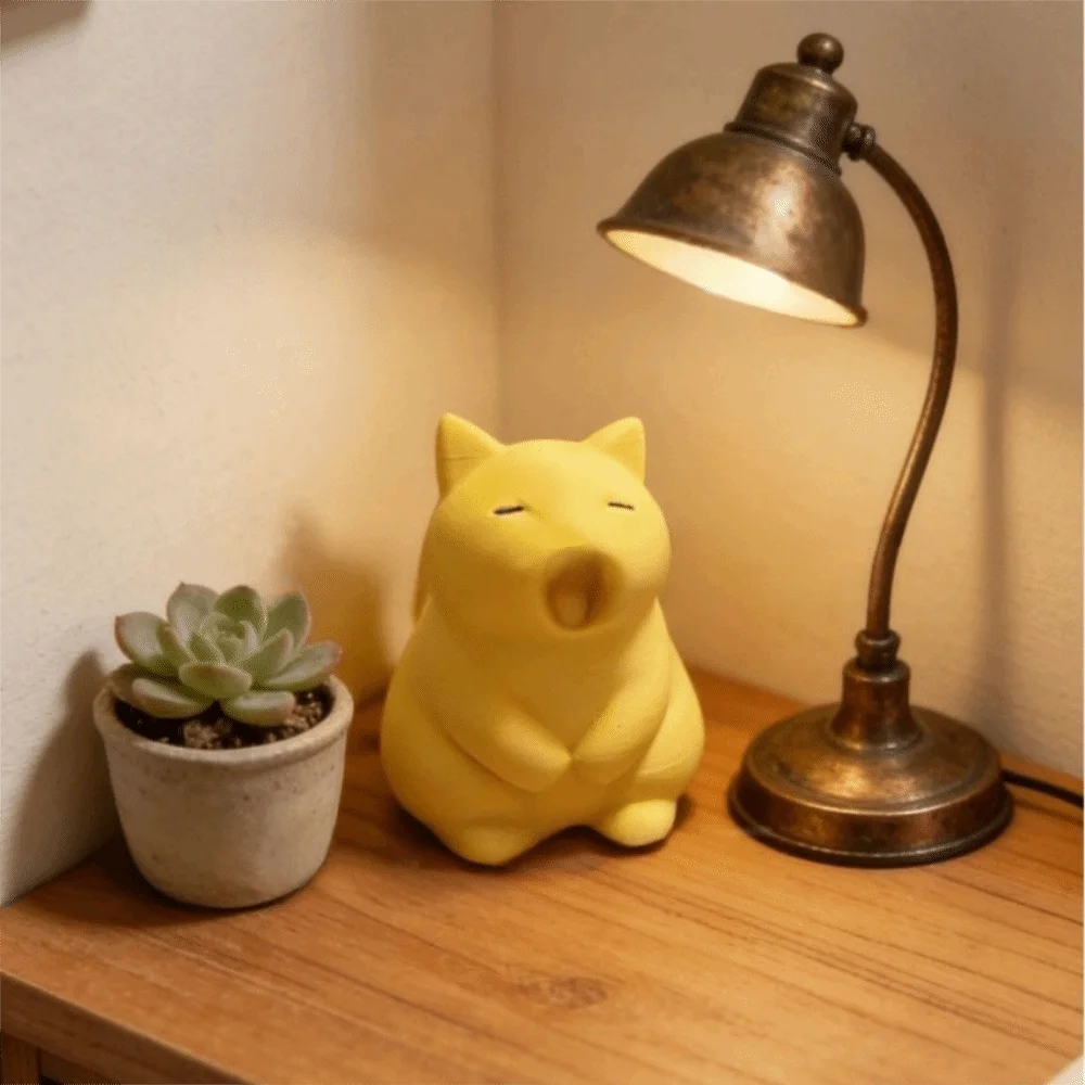 Trinket Holder 3D Printed Cat Statue Minimalist Ornaments Yawning Cat Figurine Funny Cute Kitten Sculpture Office Decor