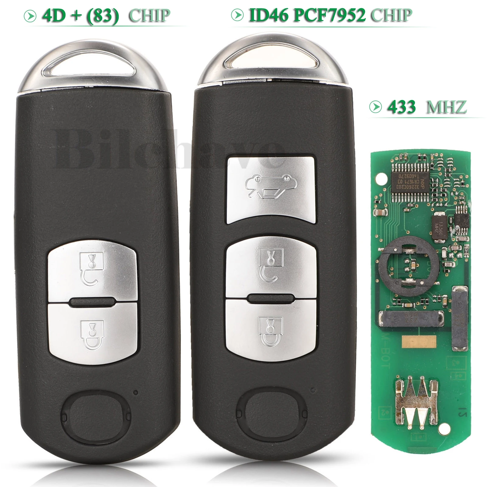 

jingyuqin 2/3 Buttons 433Mhz For MAZDA 2 6 Fob Remote Smart Car Key 4D+(83) /ID46 PCF7952 Chip With Blade Replacement