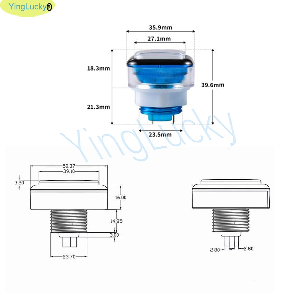 5 فولت 12 فولت ضوء مربع LED زر الضغط المضيء 35 مللي متر 50 مللي متر مع التبديل الجزئي ، لعبة آلة بيع الأركيد ، وحدات تحكم الفيديو