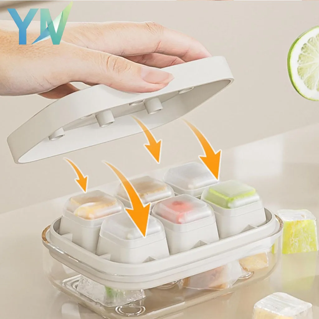 1/4/8Pcs Press Type Ice Cube Tray Home Freezer Ice Maker Mold Easy Release Silicone Plastic Combo for Kitchen Freezer Storage