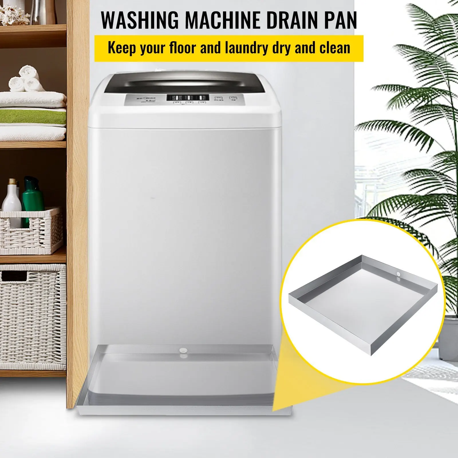 27 x 25 x 2.5 Inch Washing Machine Pan 304 Stainless Steel Washing Machine Drain Pan 18 GA Thickness Compact Washer Drip Tray