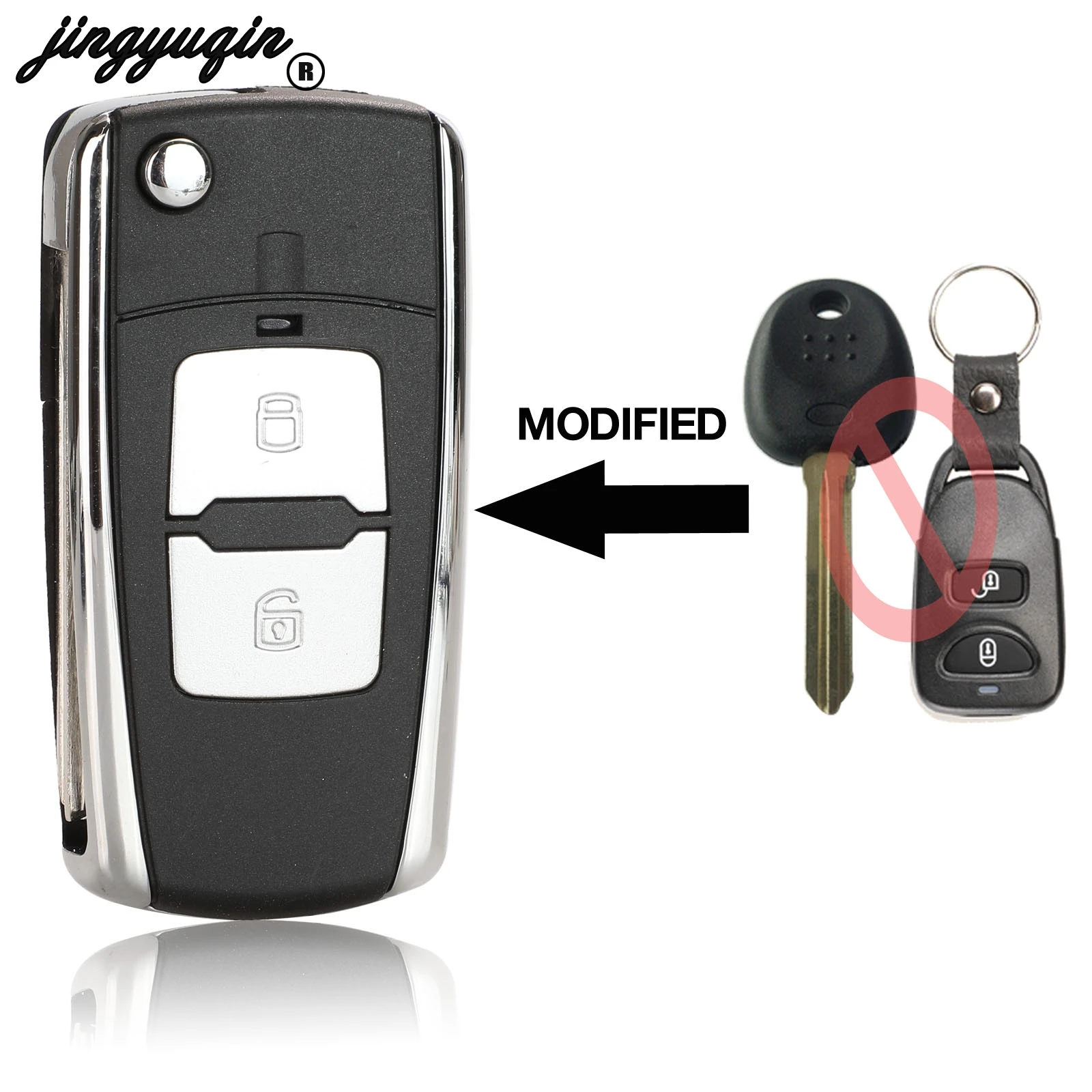 jingyuqin 2 Buttons Modified Car Flip Remote Key Case Shell For Hyundai Elantra Santa FE Atos Trajet for kia No Battery