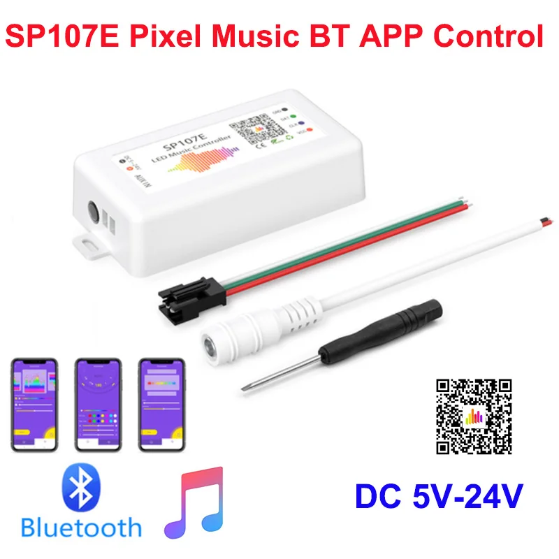 SP107E kompatybilny z Bluetooth kontroler LED muzyczny w pełnym kolorze sterowanie SPI RGB przez aplikacja na telefon do taśmy LED 2812 2811 1903