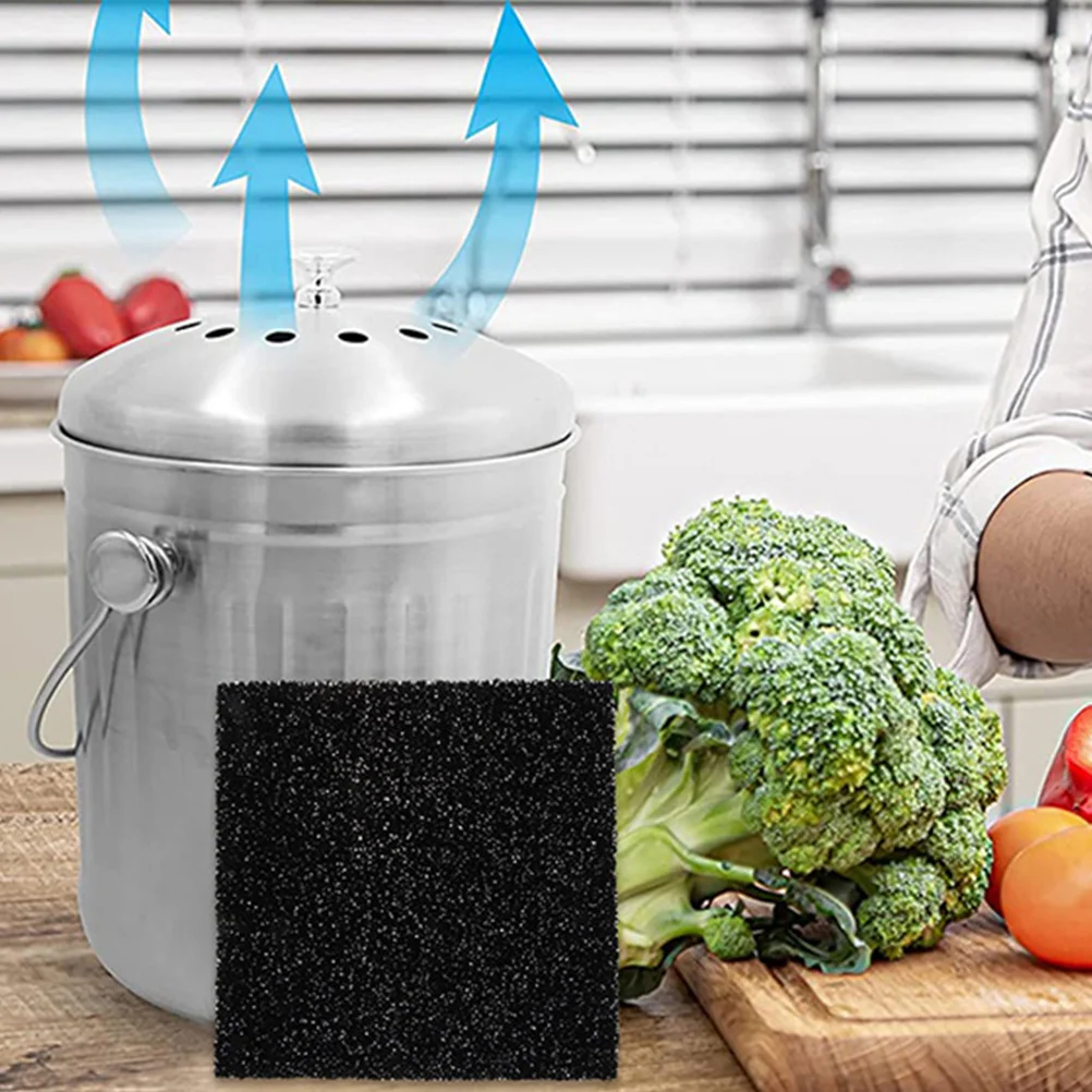 

4Pcs Charcoal Filters for Kitchen Compost Bucket Square Shape High Efficiency Odor Absorbing Replacement Trash Can Accessories