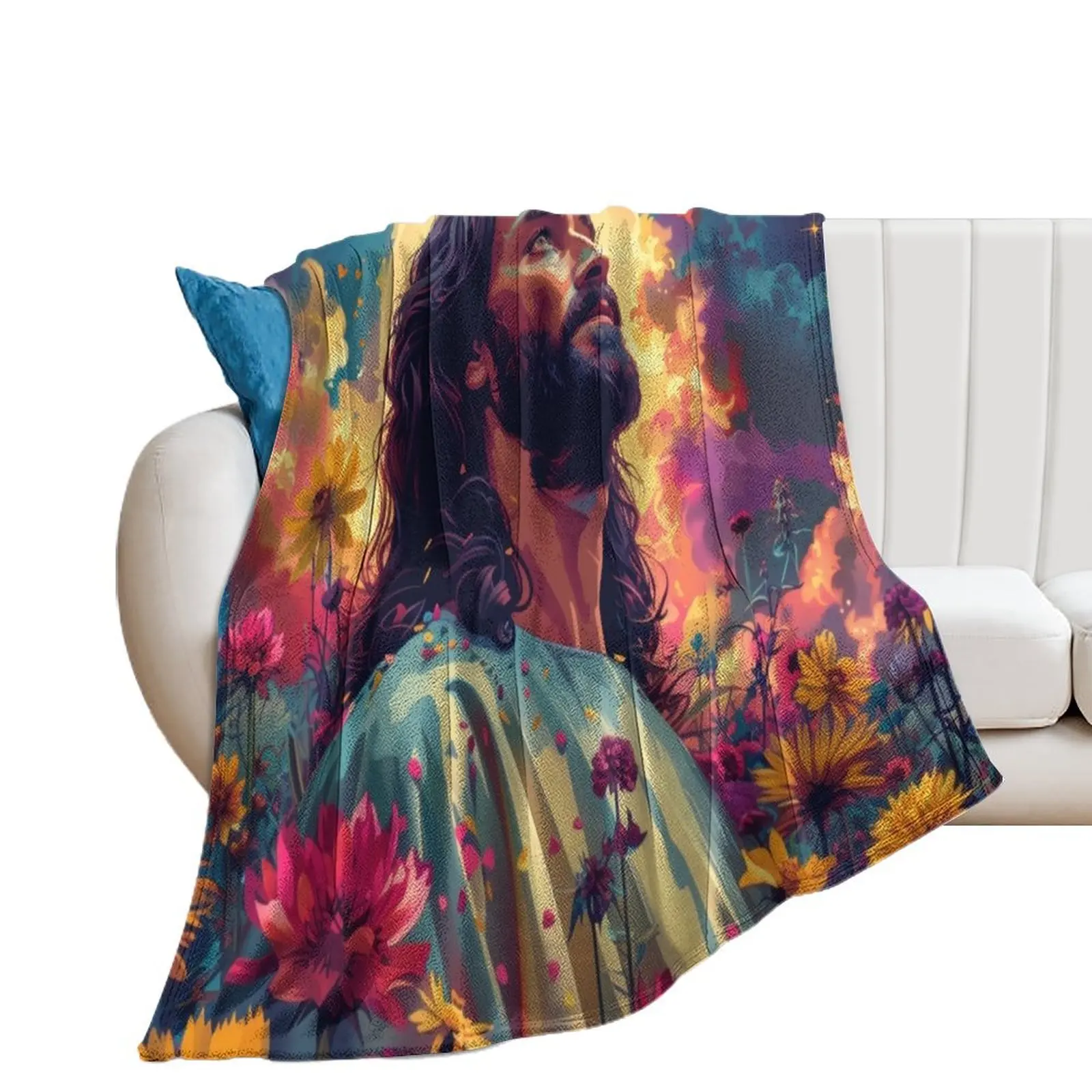 Jesus Sticker Christian Print Oil Painting Jesus Shirt Abstract Home Christian Wall Print Sunlit Jesus Series Throw Blanket