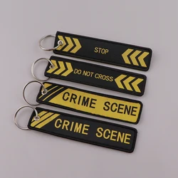 Crime Scene Embroidery Key Tag Key Chain DO NOT CROSS Keychains Chaveiro Key Fob Accessories Key ring Holder For Bagpack Pendant