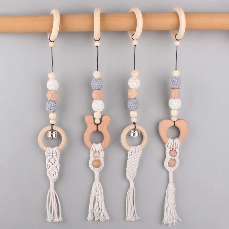 BPA Free Wooden Baby Gym Toys Baby Stroller Hanging Pendants Newborn Play Activity Gym Frame Hanging Rattle Toys Teething Ring