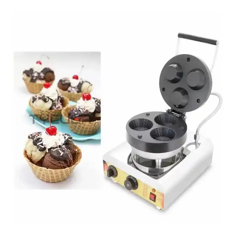 Stuffed Waffle Maker Electric Waffle Machine Ice Cream Cup Shape Ice Cream Waffle Pancake Machine Commercial Appliance 110-240V