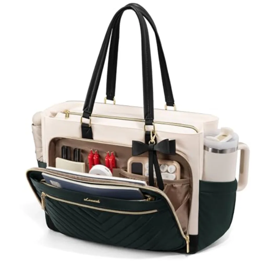 

Laptop Tote Bag for Women, Work Bag Teacher Tote with Large Cup Holder, Quilted Nurse Diaper Bag for Travel, Computer Women's h
