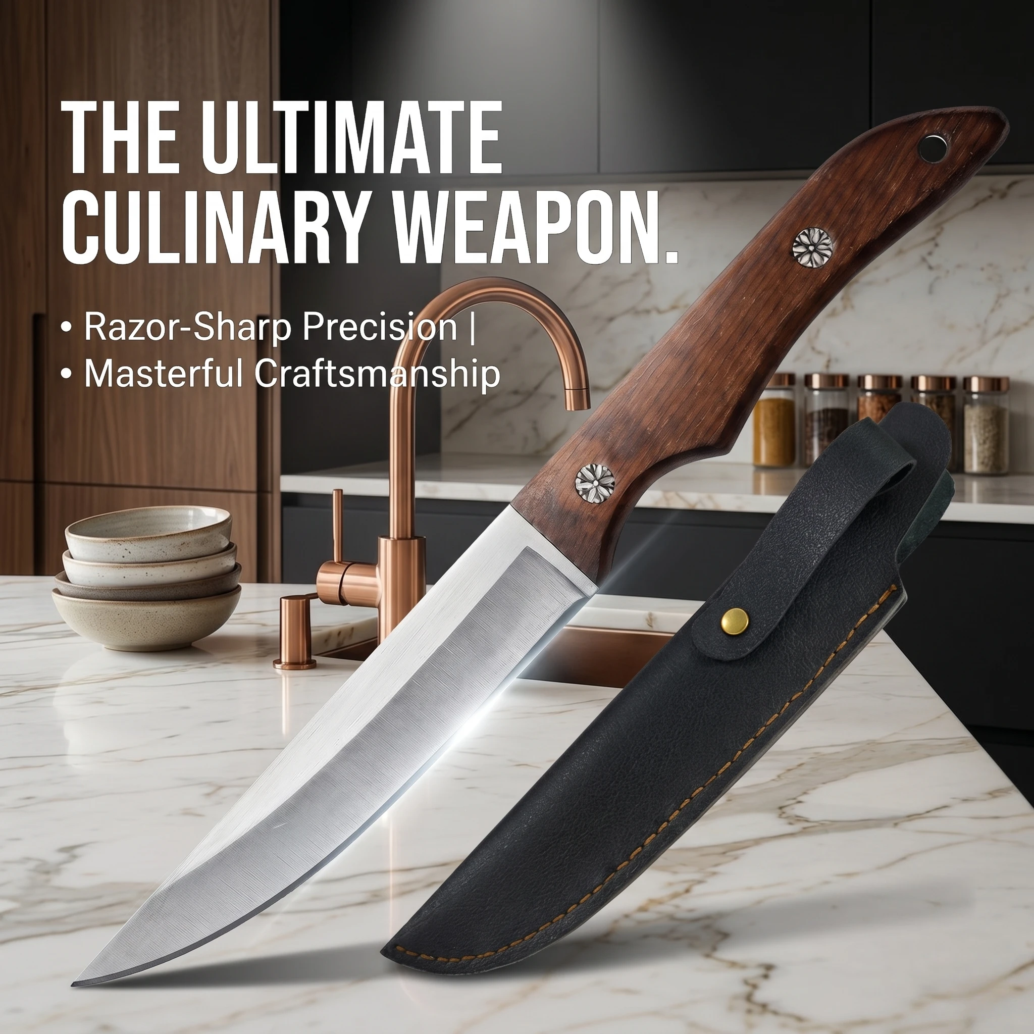 New Multi-Purpose Chef Knife Ultra-Sharp – Stainless Steel Ergonomic Wood Handle with Cover for Home & Commercial Cooking