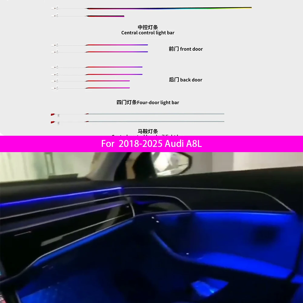 

Для Audi A8L/A8 2018-2025 декоративная полоса окружающего света, светоизлучающая полоса окружающего света, многоцветная модификация света