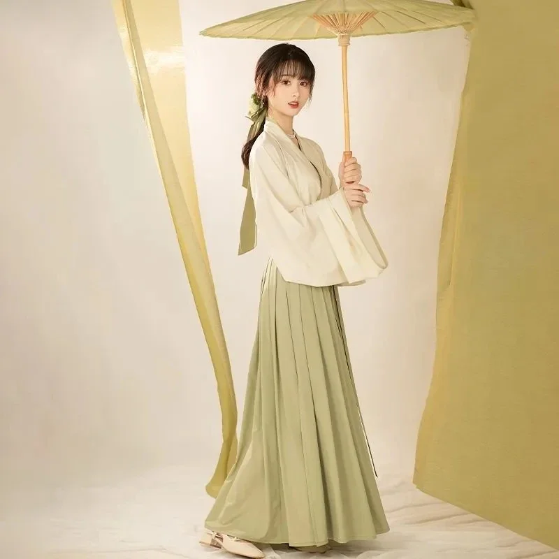 

WATER Hanfu Dresses for Women's Green Wei Jin Dynasty Modernized Wide Sleeves Flowing Fairy Skirt Spring and Autumn Daily Style