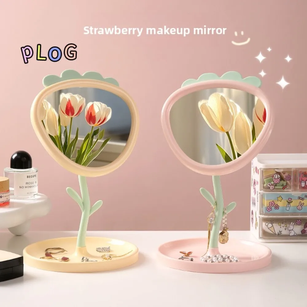 

Strawberry Makeup Mirror for Dorm Room Desk Cute Touch Up Mirror Small Floral Design Bedroom Decorative Vanity Accessory