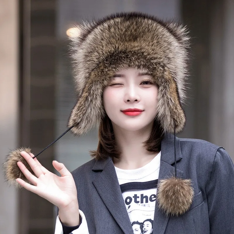 

New style full leather fur hats for men women adults and children to protect ears keep warm outdoors