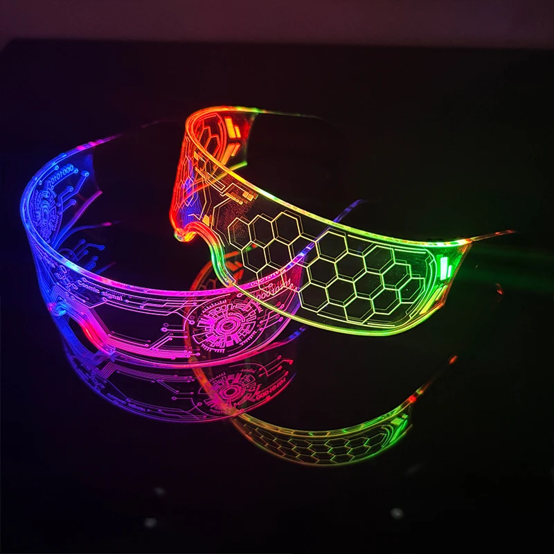 2 pack Red Green Light Up Glasses Halloween Cyberpunk Cosplay Luminous Visor glow in the dark glasses for horror haunted house