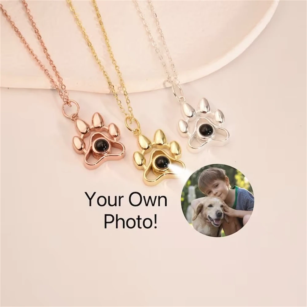 

Pet Photo Pendant Personalized Necklace Custom Projection Paw Print Necklace Dog Lover Gift Remembrance Picture Memorial Jewelry