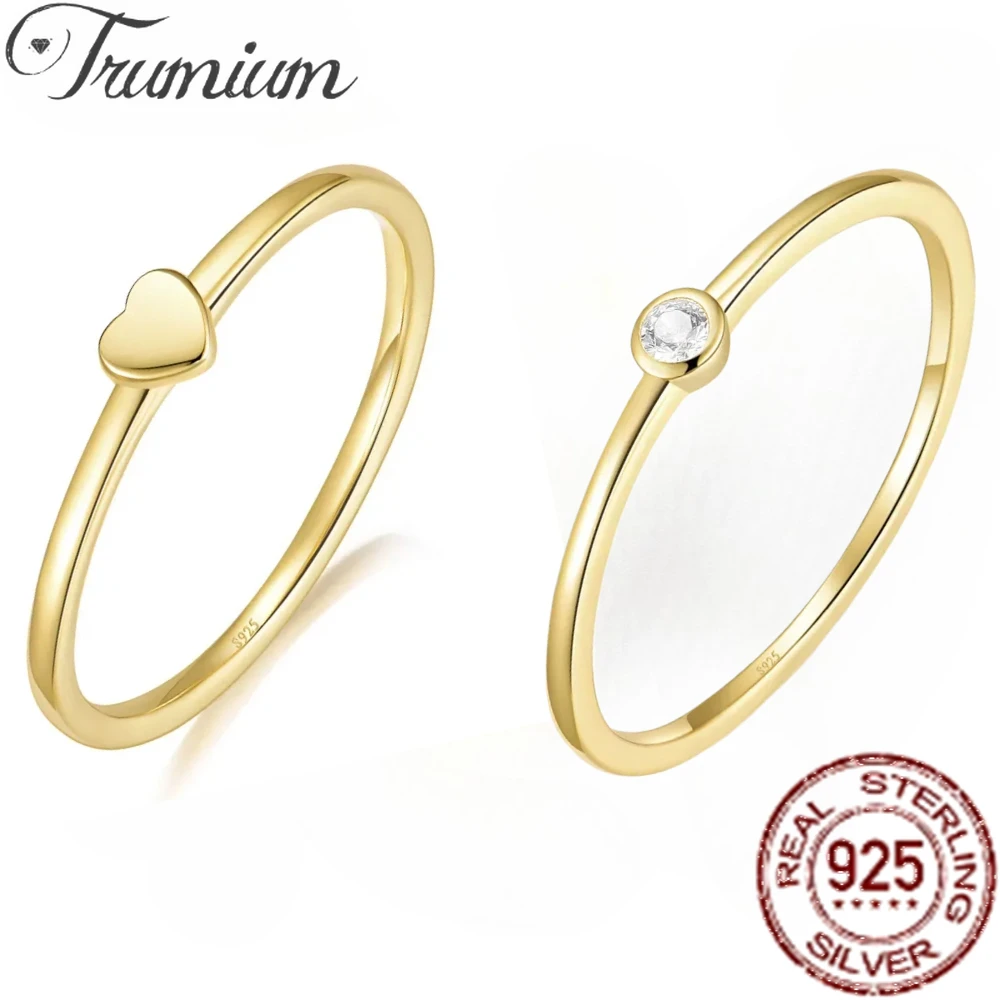 

Trumium Trendy 925 Sterling Silver Ring Vintage Stackable Minimalist Heart Gold Plated For Women Original 925 Rings Gift Anillos