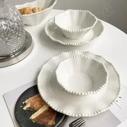 Relief Ceramic Plate European Style Dinner Plates Steak Pasta Tableware Household Use Dishes Tableware Solid Ceramic Plates Home