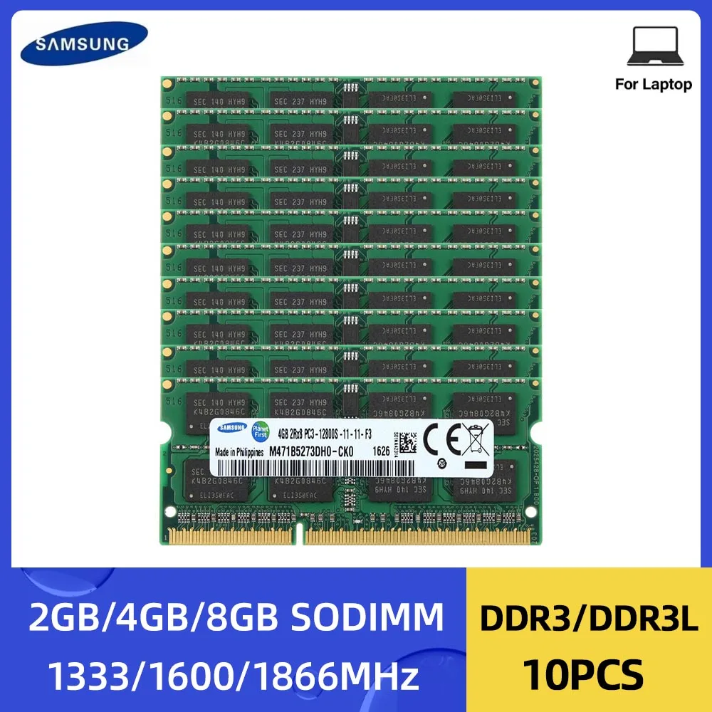 10PCS Memoria RAM para Portátil Samsung DDR3L DDR3 2GB 4GB 8GB 1333Mhz 1600Mhz 1866Mhz SODIMM PC3-12800 PC3L-12800 Non-Ecc Sodimm