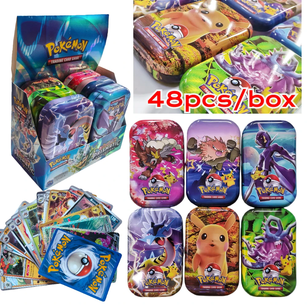 Metal Box Iron Pokemon Battle Toy Set Pikachu Silver Tempest Collectible Cards for Children & Anime Fans 41/42/48pcs/set
