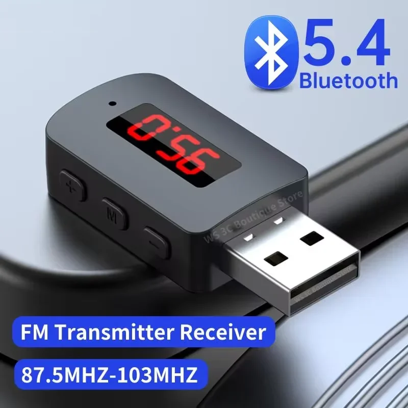 USB Bluetooth 5.4 FM Transmitter With Mic Handsfree Call Car Kit Auto LED Display Audio Music Receiver For FM Radio