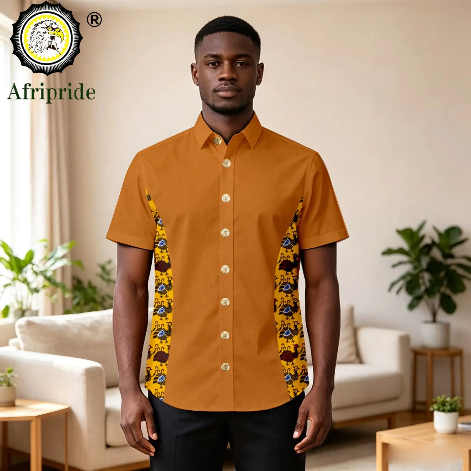 Men's African Print Short Sleeve Button Down Shirt Ankara Traditional African Print Casual Shirt for Men Wedding Party 2612006