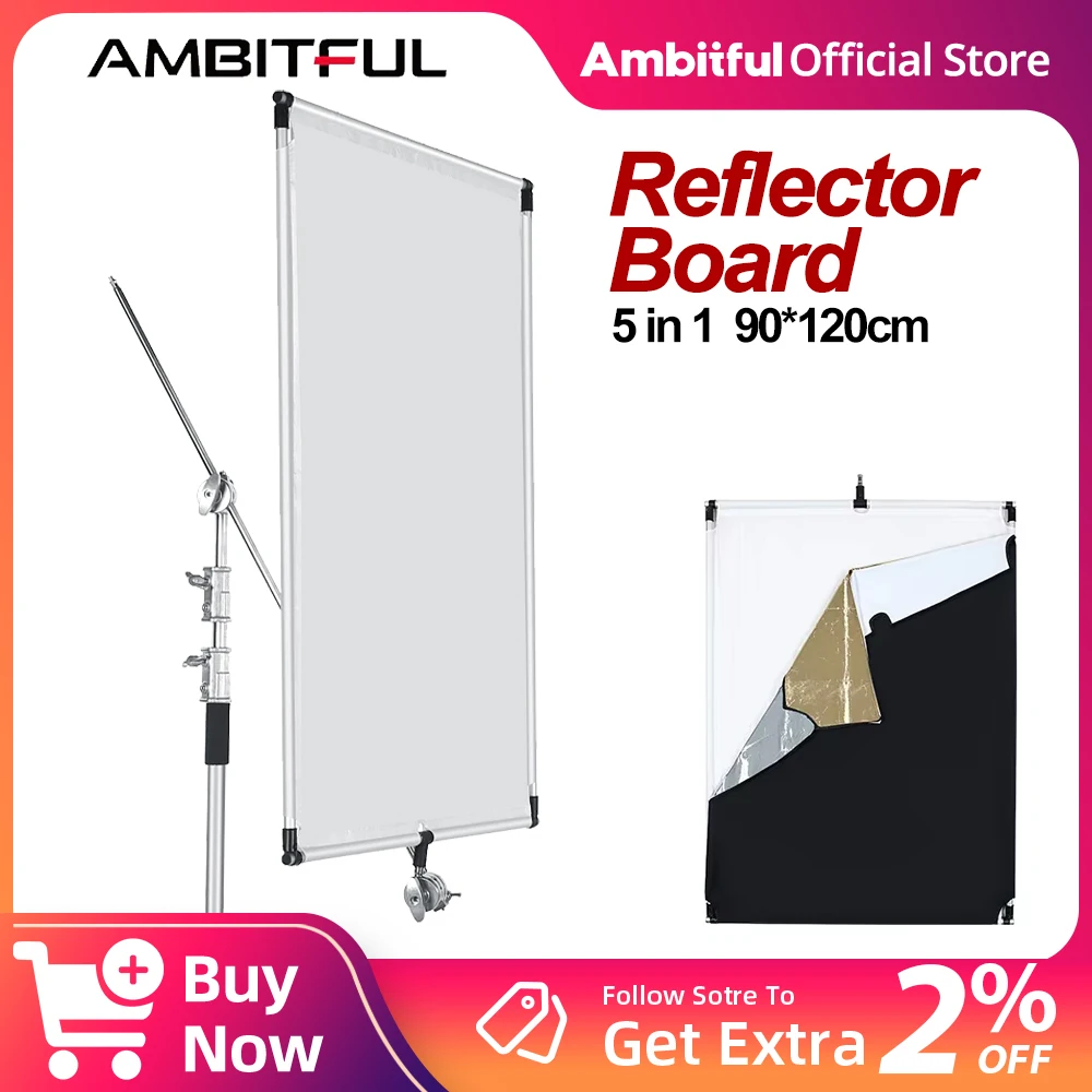 AMBITFUL Panneau Réflecteur 90x120cm pour Studio Photo, Kits d'Effets de Lumière Réfléchissante, Cadre en Alliage d'Aluminium 35in X 47in, Sun Scrim